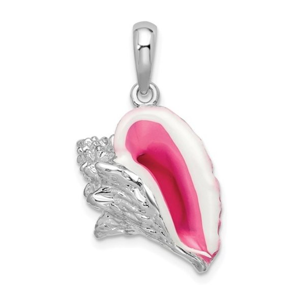 925 Sterling Silver Pink White Enameled Conch Shell Necklace Pendant unisex - Picture 3 of 8